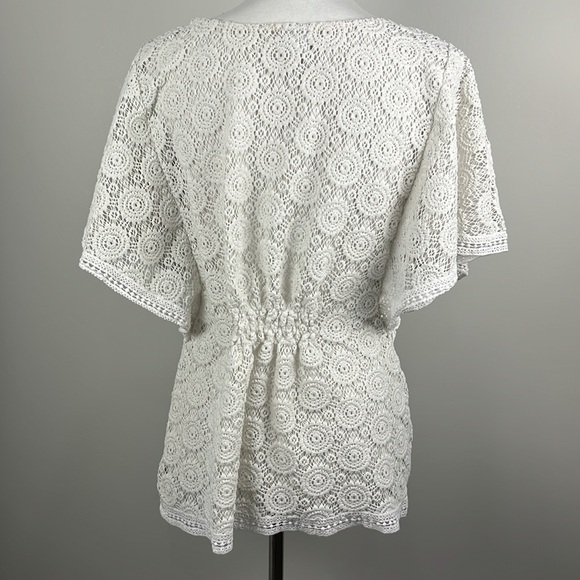 JM Collection Open Crochet Angel Sleeve Top Size M Cottage Boho Hippie Festival - Picture 6 of 13